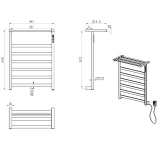 Полотенцесушитель электрический Wonzon & Woghand Frankfurt WW-A1026-GM 48x64 см тёмный графит